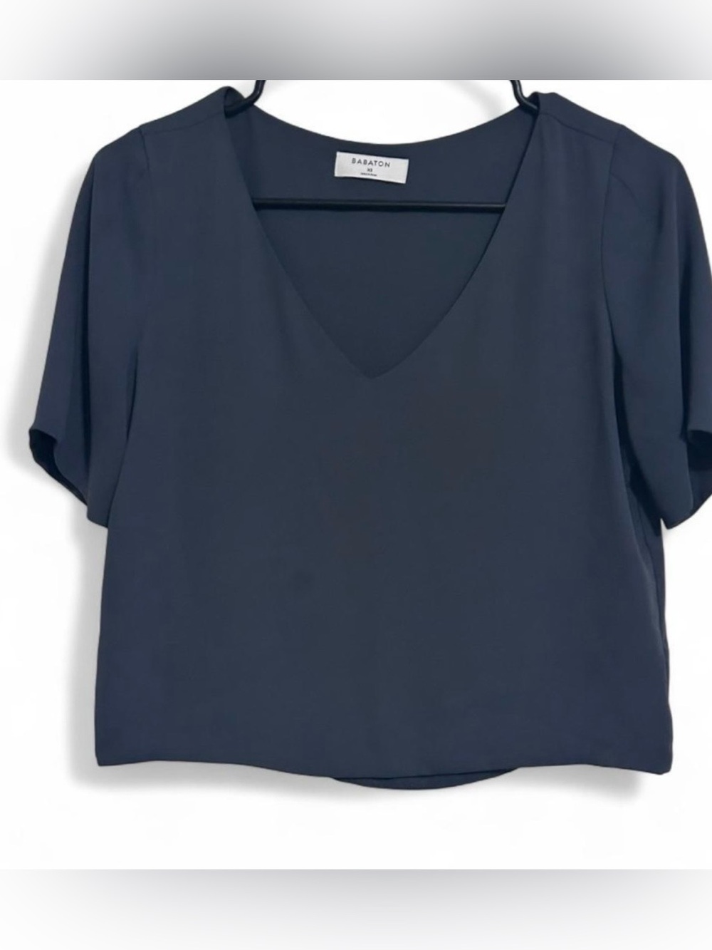 Babaton Charcoal V-Neck Short Sleeve Blouse